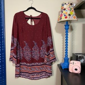 Maroon Bell Sleeve Dress